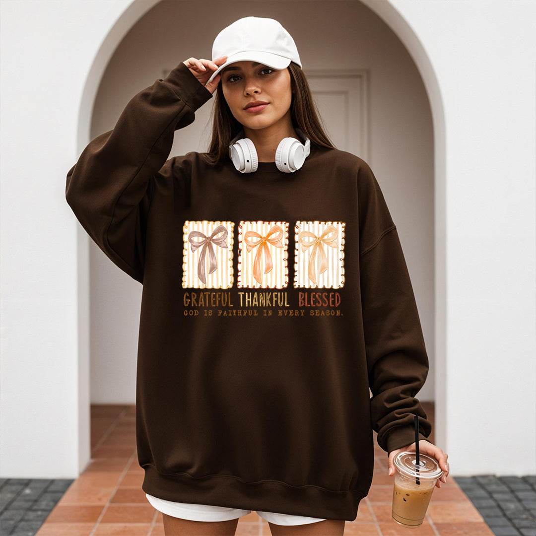 Grateful Thankful Blessed Shirts, Coquette Fall Season Sweater, Christian Fall Bow Shirt, Faith Based Autumn Sublimation, Religious Fall Hoodie ILAF63